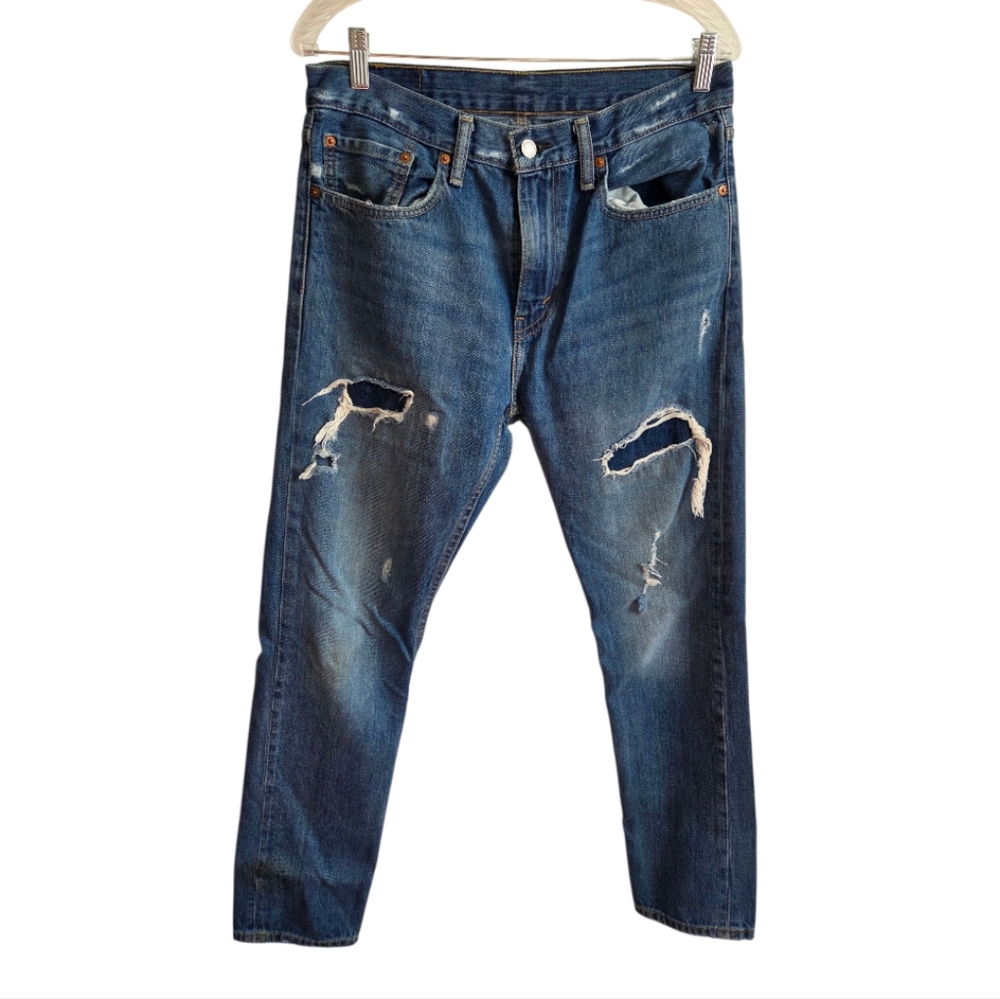 Levis 512 Slim Tapered Stretch Blue Jeans Distressed Ripped Denim Men's Size 32